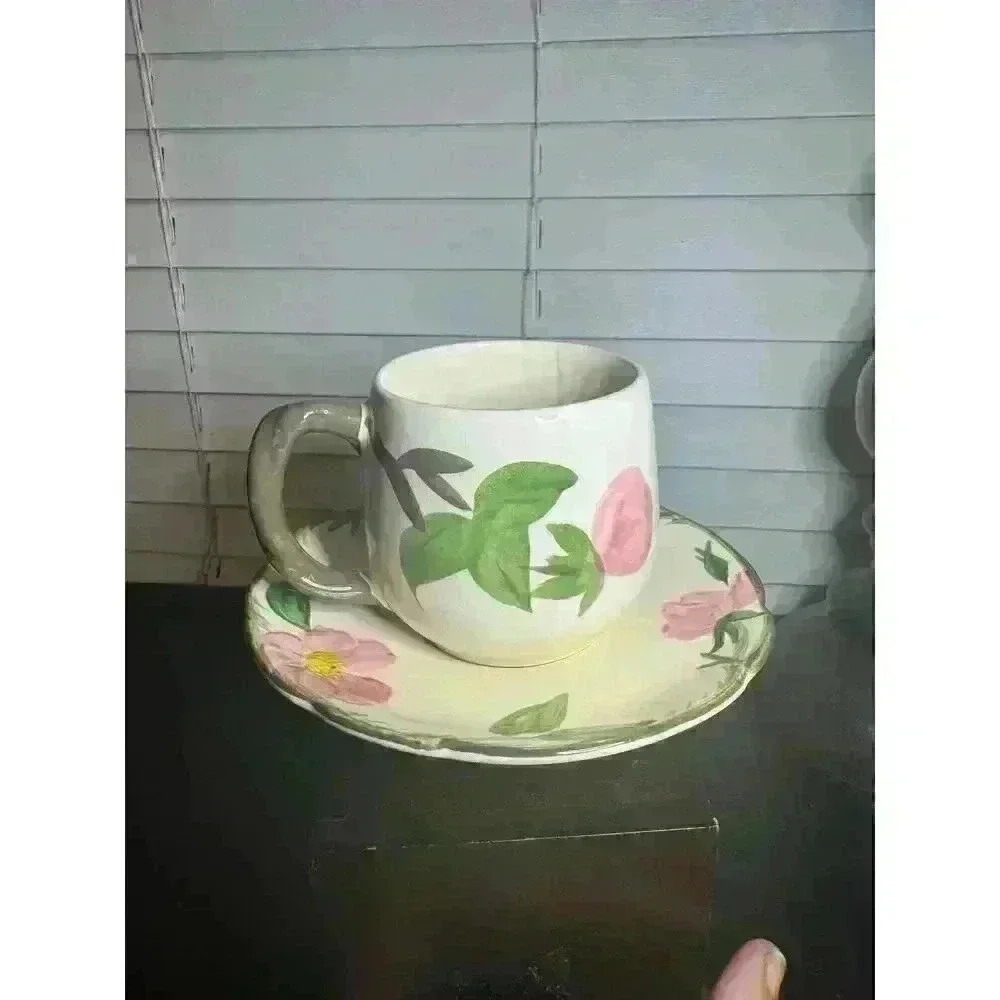 Mid Century Franciscan Ceramic Earthenware Desert Rose Coffee Mug & Saucer Set